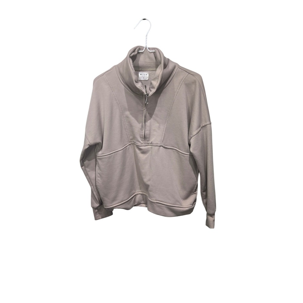 Wilo The Label Quarter Zip Pullover Women Small Taupe Mock Neck Thumbholes